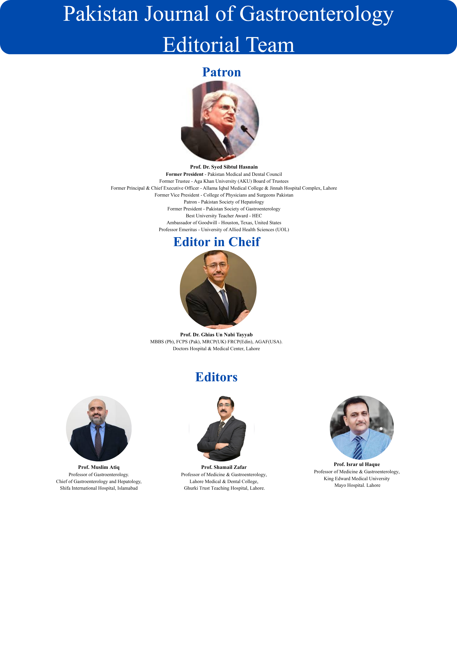 Pakistan Journal of Gastroenterology Editorial Team – Page 1